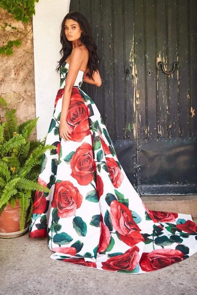 Sherri Hill - 51926 Strapless Floral Print Ballgown With Train 11 Sherri Hill - 51926 Strapless Floral Print Ballgown With Train