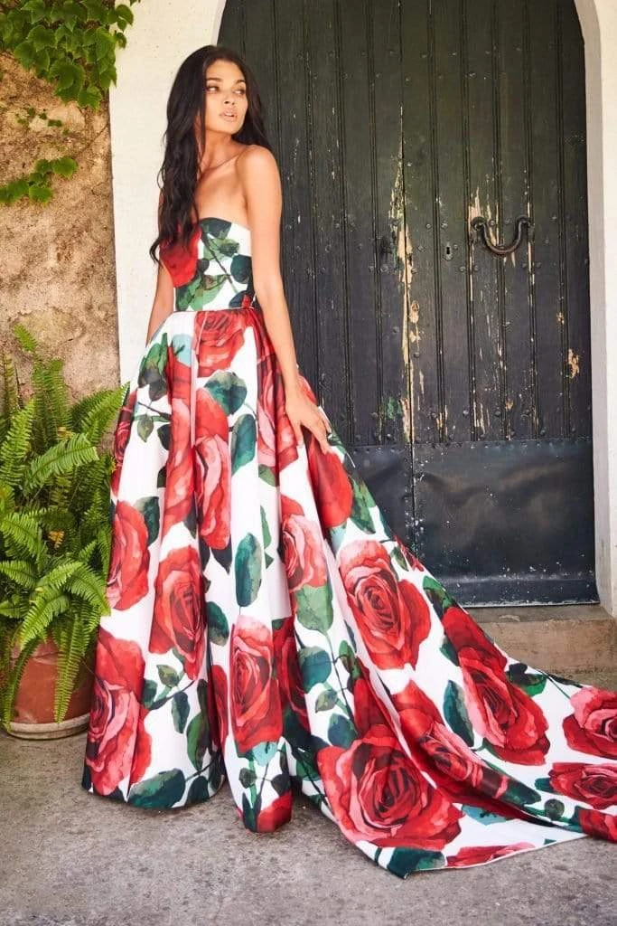 Sherri Hill - 51926 Strapless Floral Print Ballgown With Train 10 Sherri Hill - 51926 Strapless Floral Print Ballgown With Train