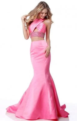 Sherri Hill - 51928 Two Piece Cross Halter Beaded Satin Mermaid Dress
