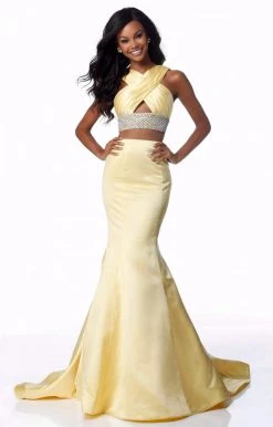 Sherri Hill - 51928 Two Piece Cross Halter Beaded Satin Mermaid Dress 12 Sherri Hill - 51928 Two Piece Cross Halter Beaded Satin Mermaid Dress