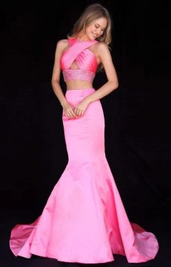 Sherri Hill - 51928 Two Piece Cross Halter Beaded Satin Mermaid Dress 10 Sherri Hill - 51928 Two Piece Cross Halter Beaded Satin Mermaid Dress