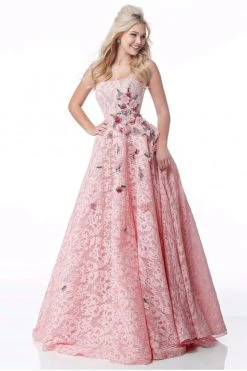 Sherri Hill - 51929 Strapless Lace Floral Applique Ballgown