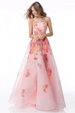 Sherri Hill - 51930 Strapless Floral Organza Sheer A-Line Dress