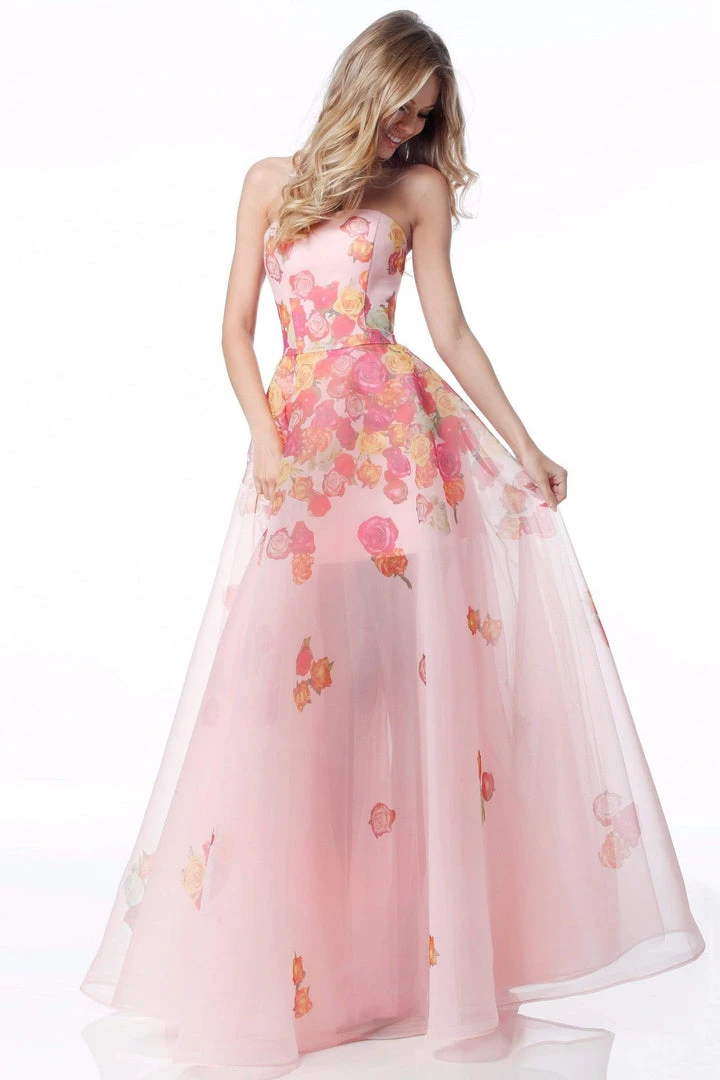 Sherri Hill - 51930 Strapless Floral Organza Sheer A-Line Dress 5 Sherri Hill - 51930 Strapless Floral Organza Sheer A-Line Dress