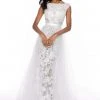 Sherri Hill - 51936 Lace Bateau Sheath Dress With Tulle Overskirt