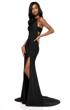 Sherri Hill - 51947 Jersey Fitted Dress With Cutout Sides And Slit