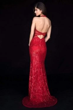 Sherri Hill - 51948 Beaded Deep Halter V-neck Trumpet Dress