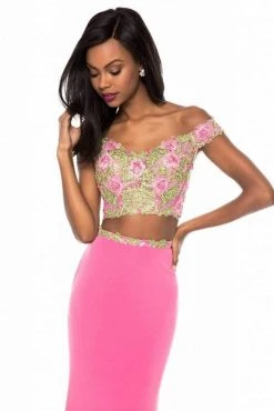 Sherri Hill - 51951 Beaded Lace Off-Shoulder Jersey Fitted Dress