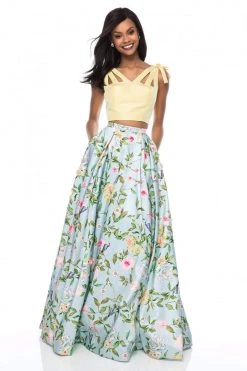 Sherri Hill - 51959 Two Piece V-neck Floral Print A-line Dress