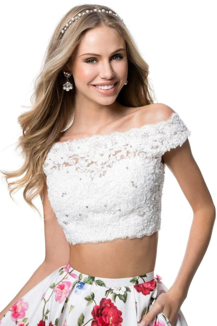 Sherri Hill - 51964 Two Piece Lace Bateau Floral Print Ballgown 7 Sherri Hill - 51964 Two Piece Lace Bateau Floral Print Ballgown