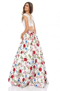 Sherri Hill - 51964 Two Piece Lace Bateau Floral Print Ballgown 8 Sherri Hill - 51964 Two Piece Lace Bateau Floral Print Ballgown