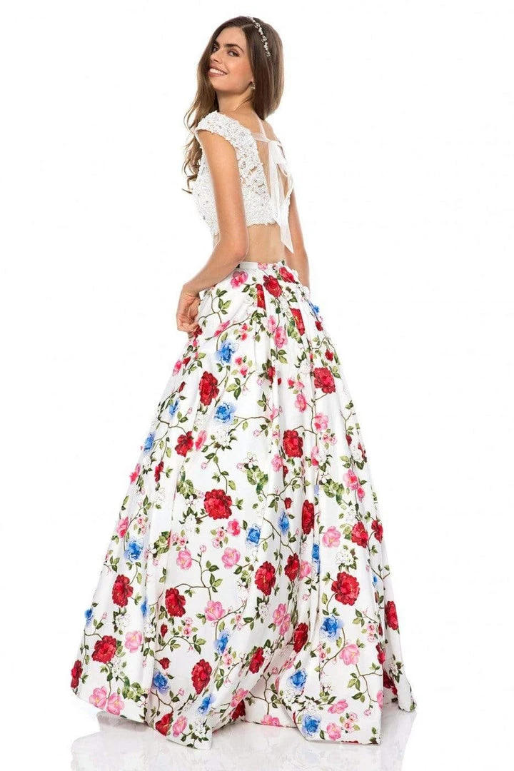 Sherri Hill - 51964 Two Piece Lace Bateau Floral Print Ballgown 4 Sherri Hill - 51964 Two Piece Lace Bateau Floral Print Ballgown