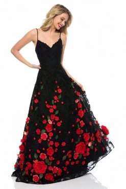 Sherri Hill - 51993 Rose Applique Lace V-Neck A-Line Dress