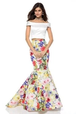 Sherri Hill - 52005 Two Piece Satin Floral Print Mermaid Dress