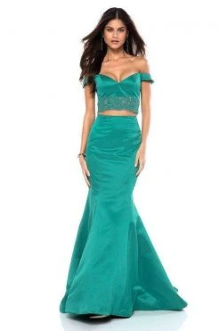 Sherri Hill - 52011 Appliqued Two Piece Off-Shoulder Evening Dress