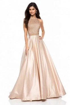 Sherri Hill - 52019 Beaded Halter Bodice A Line Satin Dress