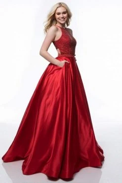 Sherri Hill - 52019 Beaded Halter Bodice A Line Satin Dress 20 Sherri Hill - 52019 Beaded Halter Bodice A Line Satin Dress