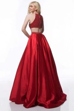 Sherri Hill - 52019 Beaded Halter Bodice A Line Satin Dress 18 Sherri Hill - 52019 Beaded Halter Bodice A Line Satin Dress