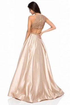 Sherri Hill - 52019 Beaded Halter Bodice A Line Satin Dress