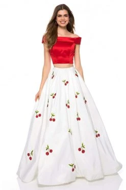 Sherri Hill - 52030 Cap Sleeve Satin Cherry Print Ballgown
