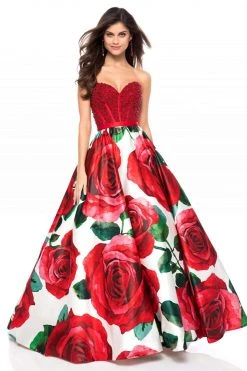 Sherri Hill - 52039 Pearl Beaded Sweetheart Floral Print Ballgown