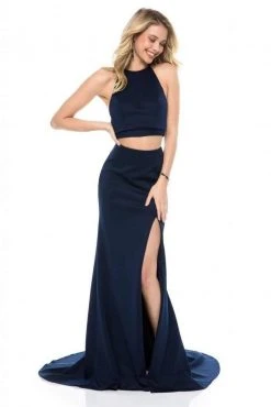 Sherri Hill - 52042 Two Piece Halter Bodice High Slit Long Dress