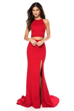 Sherri Hill - 52042 Two Piece Halter Bodice High Slit Long Dress 13 Sherri Hill - 52042 Two Piece Halter Bodice High Slit Long Dress