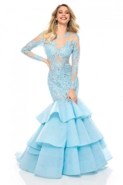 Sherri Hill - 52044 Lace Illusion Jewel Tiered Mermaid Dress