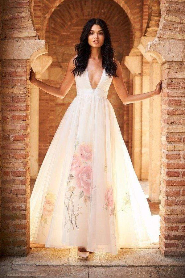 Sherri Hill - 52052 Deep V-neck Floral Print Ballgown 5 Sherri Hill - 52052 Deep V-neck Floral Print Ballgown