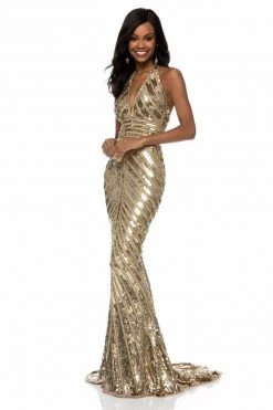 Sherri Hill - 52073 Plunging Halter Allover Sequined Dress