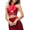 Sherri Hill - 52086 Two Piece Beaded Fringe Fitted Dress