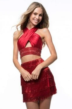 Sherri Hill - 52086 Two Piece Beaded Fringe Fitted Dress