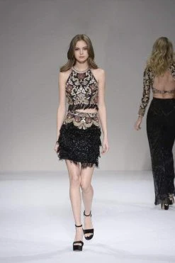 Sherri Hill - 52102 Two Piece Beaded Halter Fringe Sheath Dress 10 Sherri Hill - 52102 Two Piece Beaded Halter Fringe Sheath Dress