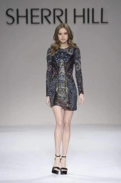 Sherri Hill - 52103 Beaded Long Sleeve Jewel Neck Fitted Dress 9 Sherri Hill - 52103 Beaded Long Sleeve Jewel Neck Fitted Dress