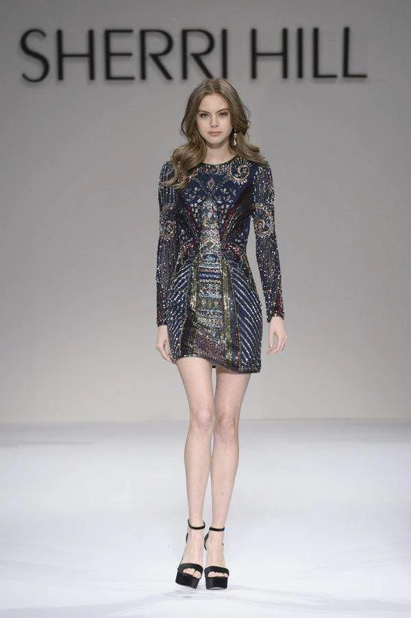 Sherri Hill - 52103 Beaded Long Sleeve Jewel Neck Fitted Dress 6 Sherri Hill - 52103 Beaded Long Sleeve Jewel Neck Fitted Dress