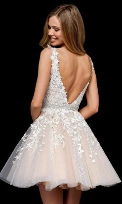 Sherri Hill - 52157 Beaded Lace Tulle V Neck A Line Short Dress