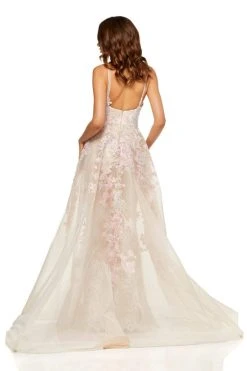 Sherri Hill - 52161 Floral Applique Bateau Dress With Overskirt