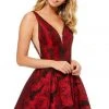 Sherri Hill - 52177 Deep V-neck Short Brocade A-line Dress