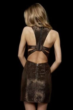 Sherri Hill - 52188 Metallic High Neck Sheath Dress