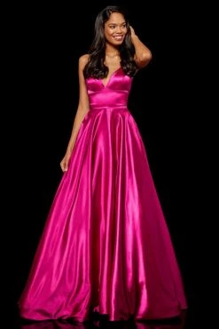 Sherri Hill - 52195 V Neck Spaghetti Straps A-Line Satin Dress