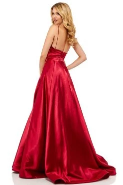 Sherri Hill - 52195 V Neck Spaghetti Straps A-Line Satin Dress