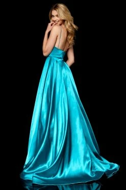 Sherri Hill - 52195 V Neck Spaghetti Straps A-Line Satin Dress