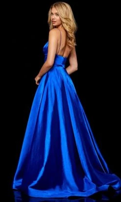 Sherri Hill - 52195 V Neck Spaghetti Straps A-Line Satin Dress