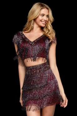 Sherri Hill - 52203 Two Piece Beaded V-neck Sheath Dress