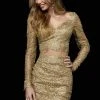 Sherri Hill - 52243 Metallic Lace Two Piece Long Sleeves Dress 2 Sherri Hill - 52243 Metallic Lace Two Piece Long Sleeves Dress