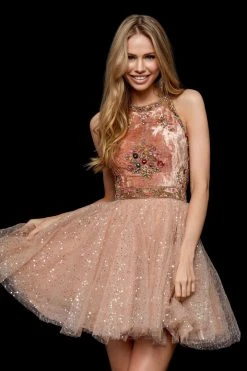 Sherri Hill - 52263 Embroidered Velvet Bodice A Line Short Dress