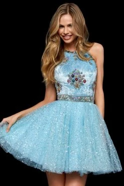 Sherri Hill - 52263 Embroidered Velvet Bodice A Line Short Dress 10 Sherri Hill - 52263 Embroidered Velvet Bodice A Line Short Dress