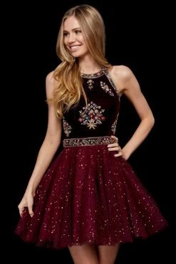 Sherri Hill - 52263 Embroidered Velvet Bodice A Line Short Dress 12 Sherri Hill - 52263 Embroidered Velvet Bodice A Line Short Dress