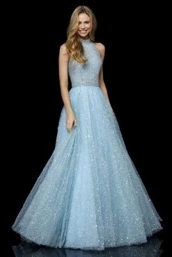 Sherri Hill - 52266 Long Halter Sequined Tulle Skirt Dress