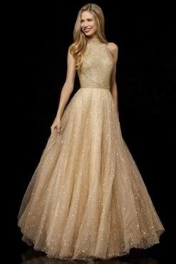 Sherri Hill - 52266 Long Halter Sequined Tulle Skirt Dress